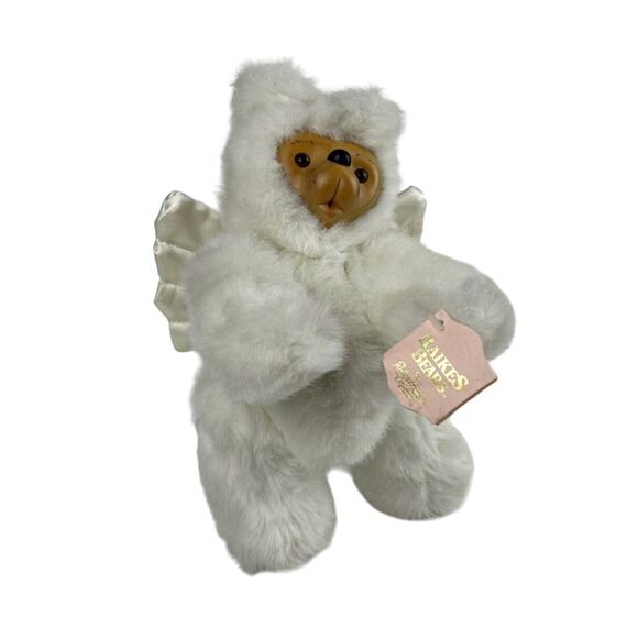 Robert Raikes Cupid Angel Wings White 11" Bear Cub w Wooden Face & Feet Jointed - Picture 11 of 12